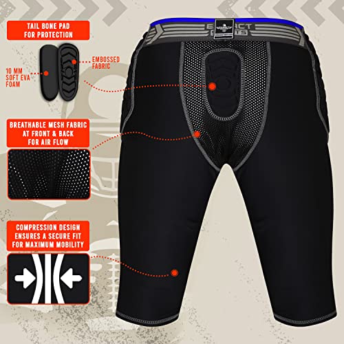 Exxact Sports Combat 7-Pad Youth Football Girdle - Football Padded Girdle With Cup Pocket, Boys Padded Compression Shorts (Youth Medium, Black Combat) #TOP2