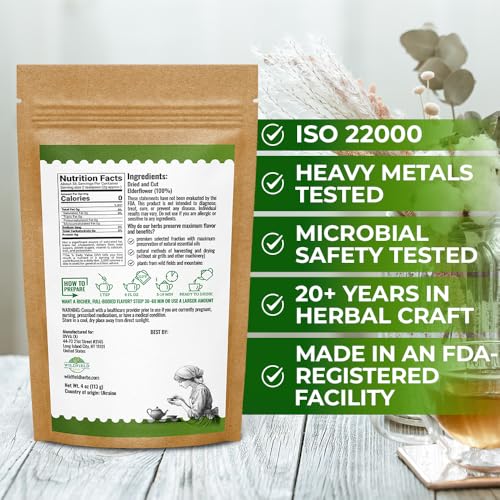 Image of 4 oz. Dried Elderflower Tea Herbal Tea (Flores Sambuci Nigrae) - 113g Elder Flower Herb Espino Blanco