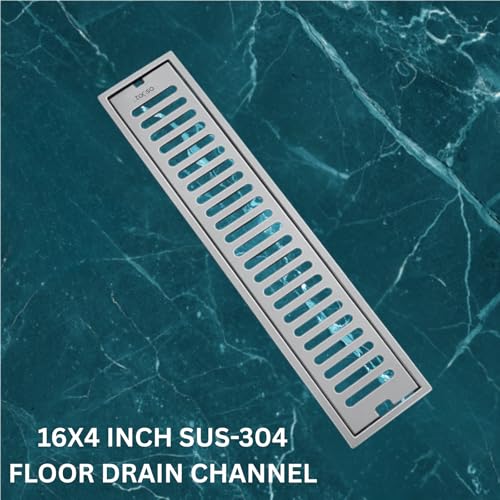 Image of Tapsa Wave Floor Drain Channel Chrome| 304 Stainless Steel | Invisible Shower Drain Channel | 16 x 4 Inches | Waste Water Floor Drain Channel | Drainer Channel | Anti Cockroach Trap | Silver