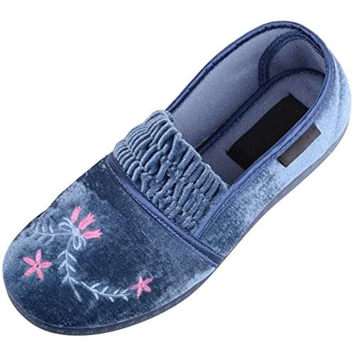Pantoufles velours brodé floral femme Absolute Footwear élégance d'intérieur