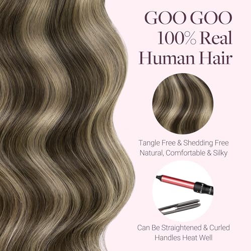 Image of GOO GOO Sew in Hair Extensions Real Human Hair, Micro Beaded Weft Hair Extensions Human Hair, 4 /26 /4 Balayage Chocolate Brown to Honey Blonde 22 Inch 110g, Natural Volume