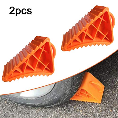 Oulian 2 Piezas Calzo para Ruedas, Cuñas Plástico con Mango Calzos de Ruedas Antideslizante Cuñas de Freno Colgante Rampas de Ruedas de Servicio Pesado para Caravana Camión Coche Remolque