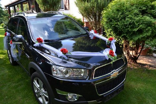 AMP Autoschmuck Autodeko Hochzeit 5 Rosen Dekor Komplett (rot, Blumestrauß - orange)