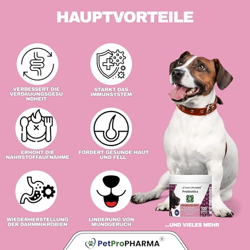 PetPro PHARMA - Probiotic Pro – Verdauungsgesundheit & Immunstärkung für Hunde & Katzen – Mit Probiotika, Präbiotika & Verdauungsenzymen – Ergänzungsfutter,120 Kautabletten, 360 g.