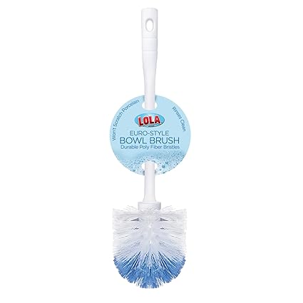 LOLA Products Eurostyle Toilet Bowl Brush, Durable Poly Fiber Bristles, Heavy-Duty Toilet Bowl Brush Cleaner, Ergonomic Comfortable Plastic Handle, Replacement Brush, Long-Lasting - 1 Pack