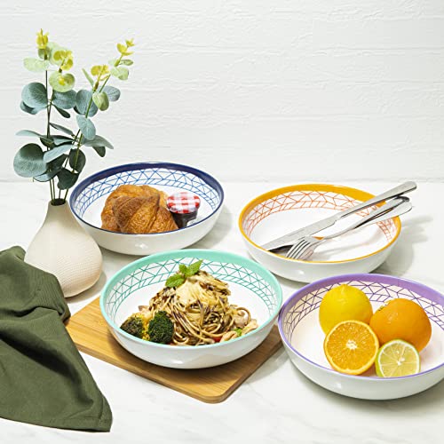 Bzyoo Bpa-Free Dishwasher Safe 100% Melamine Plastic 34Oz Pasta Bowl Set Best For Casual Dining Indoor And Outdoor Dining Bbq Pool Party (4Pcs Pasta Bowl Set, Spidy Fun Assorted Colors) #TOP13