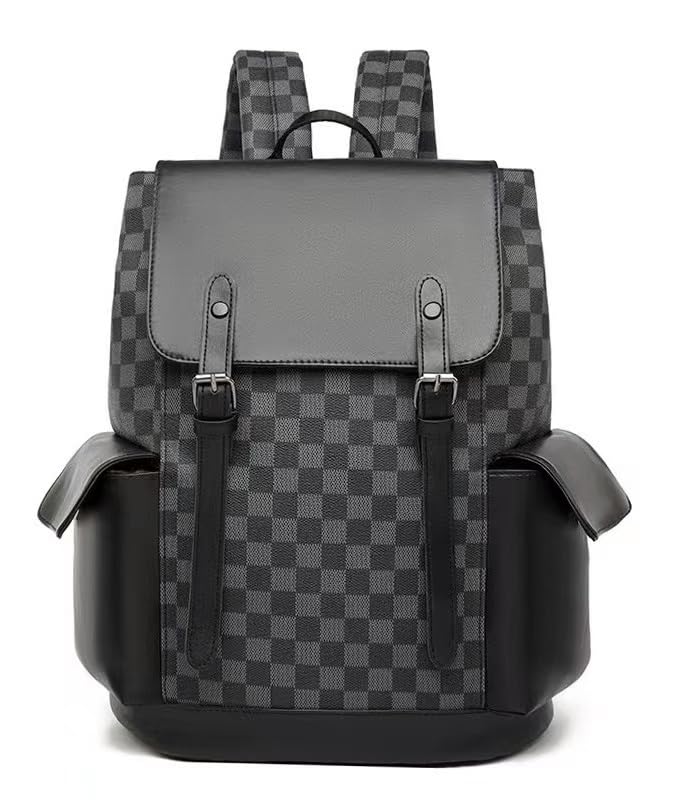 Mochila Feminina Xadrez, 41 x 29 x 13 cm, Couro Sintético (preto)