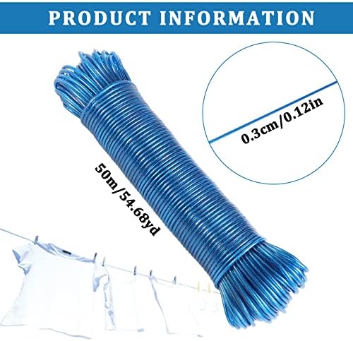 100m/200Ft Steel Core Washing Line Rope,2 Rolls Blue PVC Coated Laundry Clothes Lines Strong Heavy Duty Mould & Weather Resistant 3mm Thick for Garden Outdoor