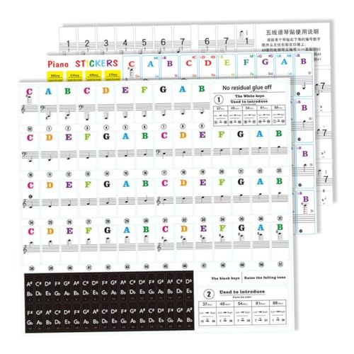 HEMOTON Piano Keyboard Sticker Set Removable Piano Note Labels Sheet Music Design for Beginner Players
