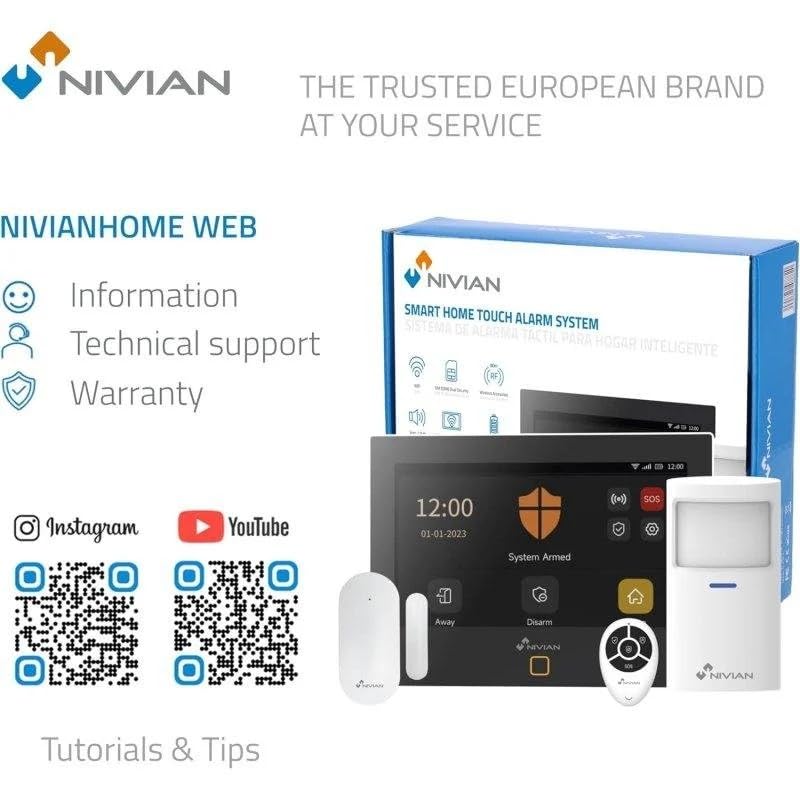 Alarma Nivian Pack WiFi gsm 4G Inalámbrica Interior Sensor Movimiento Apertura Sirena Exterior