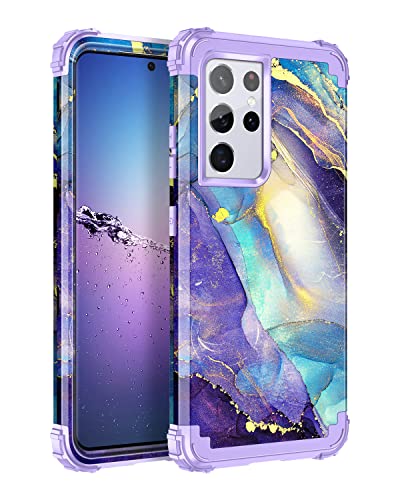 Rancase For Galaxy S21 Ultra 5G Case,Three Layer Heavy Duty Shockproof Protection Hard Plastic Bumper +Soft Silicone Rubber Protective Case For Samsung Galaxy S21 Ultra 5G 6.8 Inch,Purple #TOP14