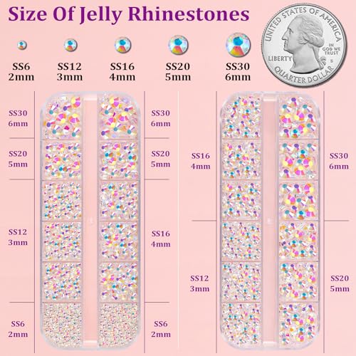 Image of Resin Jelly Rhinestones for Crafting with B7000 Jewelry Glue, 2 Boxes Transparent AB Flatback Crystals with 3Pcs 10ml Glue, Bedazzling Non Hotfix Gems for DIY Tumblers Clothing Shoes Manicure