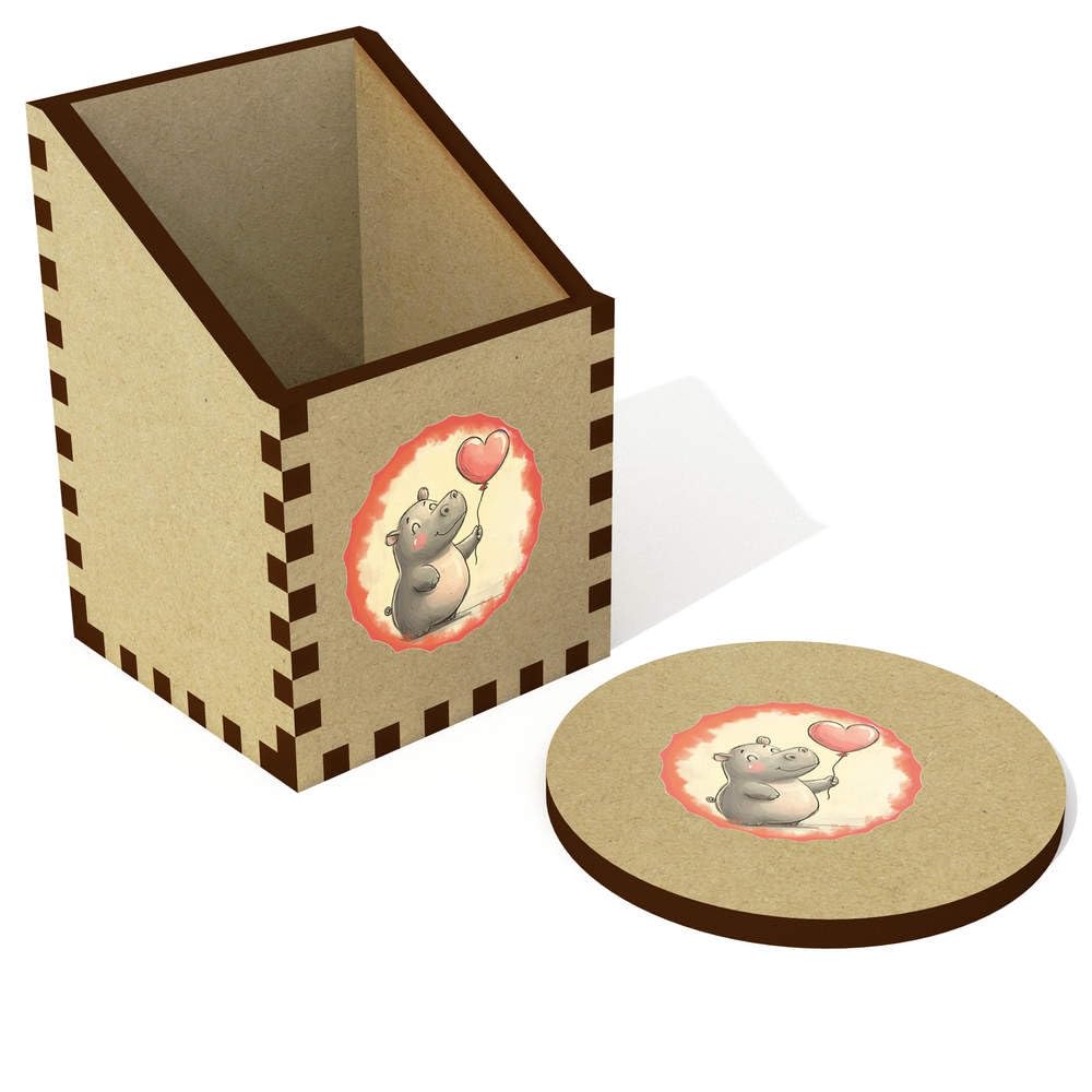 Azeeda 'Cute Hippo with Heart Shaped Balloon' Desk Tidy/Pencil Holder (DT00112685)