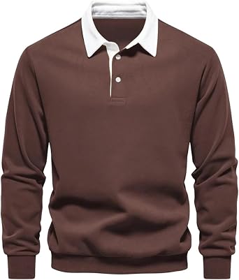 Hdhdeueh Mens Patchwork Sweatshirt Fall Long Sleeve Button Lapel Loose Casual Pullover Top