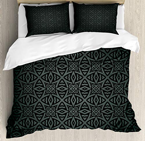 Ambesonne Dark Grey Duvet Cover Set, Medieval Folkloric Ornament Celtic Pattern Vintage Style Abstract Floral Circles, Decorative 3 Piece Bedding Set with 2 Pillow Shams, King Size, White Blue Ambesonne Dark Grey Duvet Cover Set, Medieval Folkloric Ornament Celtic Pattern Vintage Style Abstract Floral Circles, Decorative 3 Piece Bedding Set with 2 Pillow Shams, King Size, White Blue