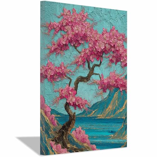 Toile murale arbre de vie fleurs roses dorées HOQIU affiche encadrée pour salon 60x80