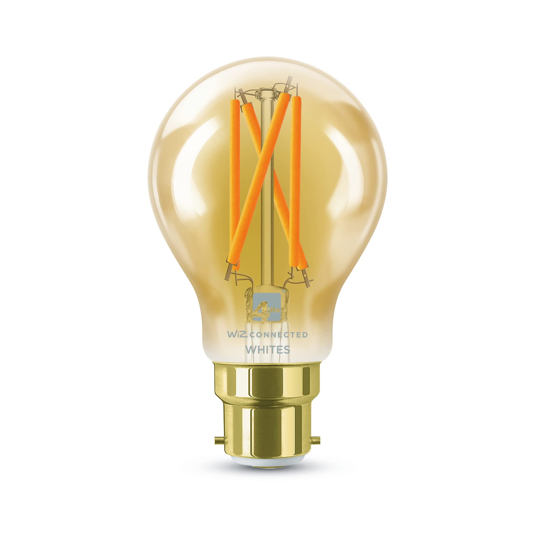 4lite Smart A60 B22 Amber Filament LED Bulb (7W) Dimmable 640Lm 2000-5000K Tuneable White, Wi-Fi/Bluetooth Controlled with Bayonet Fitting - 4l1/8045