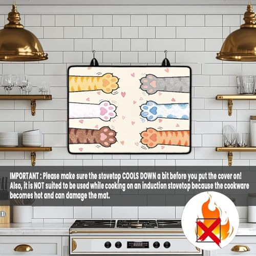 Image of Poceacles Stove Cover for Stovetop, Induction Electric Stove Top Protector Oil Resistant Heat Resistant Washer Dryer Top Mat, 29 inch x 21 inch, Cat Paw Heart Pattern Beige
