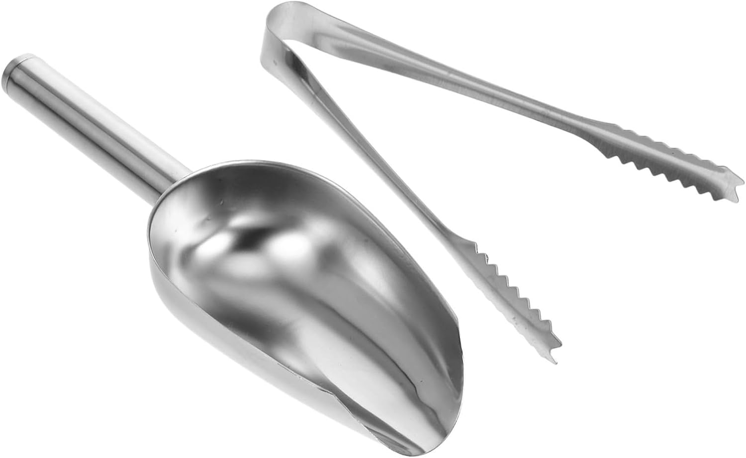 Stainless Steel Ice Tongs and Scoop Set, Compact Kitchen Bar Tool 2 Pieces