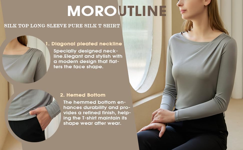 Women's Silk Top Long Sleeve Pure Silk T Shirt Breathable Thermal Undershirt Ultra Soft Silk Blouse - Image 5
