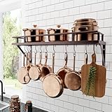 KES 30-Inch Oiled Bronze Pot Rack, Wall Mounted Hanging Pot and Pan Organizer with 12 Sturdy Hooks, Kitchen Wall Hanger Shelves Farmhouse Style, KUR215S75A-OB