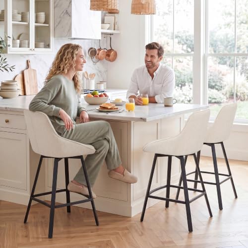 Image of Zesthouse Swivel Bar Stools Set of 4, Modern Counter Height Barstools with Backs, 26'' Upholstered Linen Fabric High Chairs for Island Kitchen, Counter Height Chairs with Metal Legs, Beige