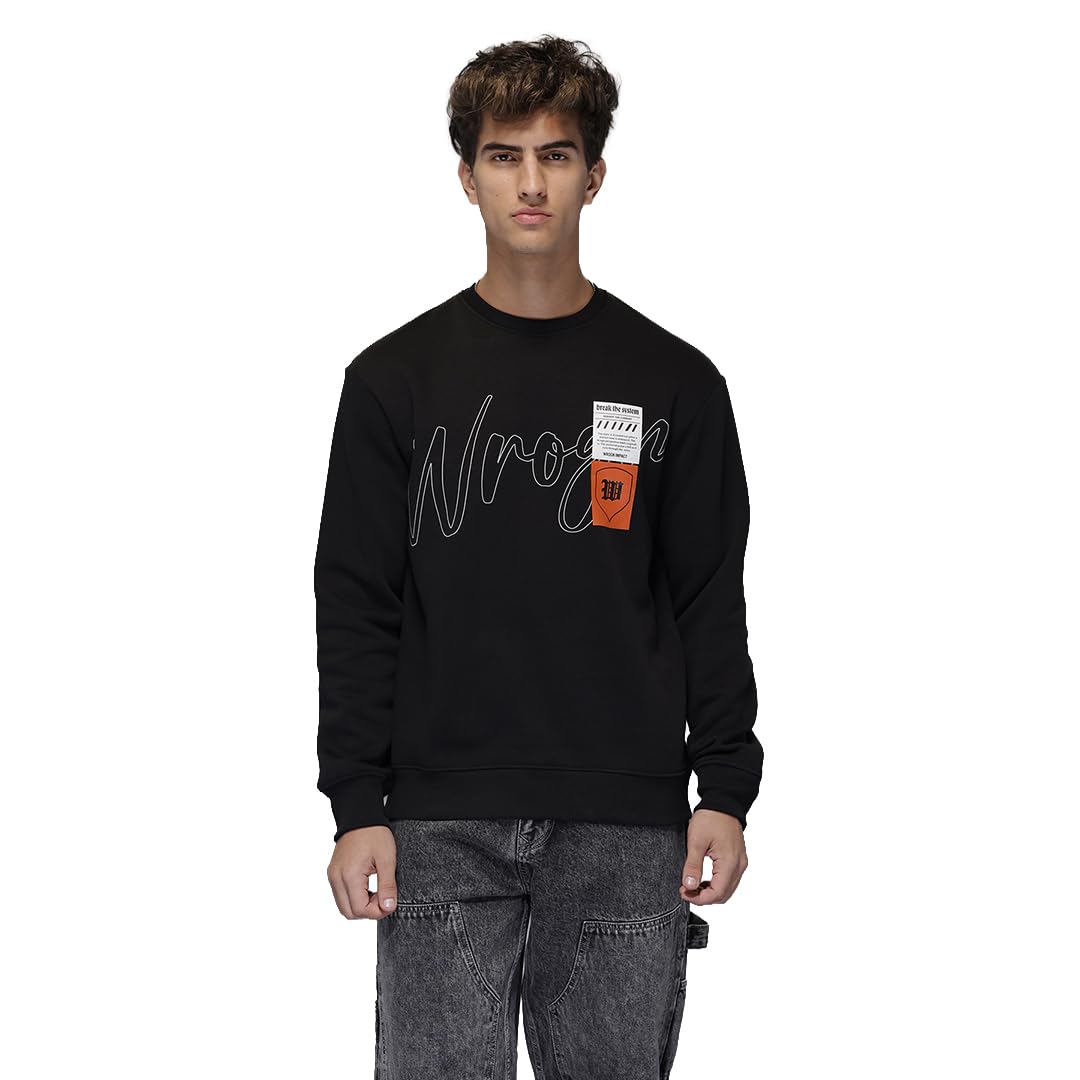 WROGN Men's Cotton Blend Sweatshirt | Script Patch Detail | Comfort Fit in neutral