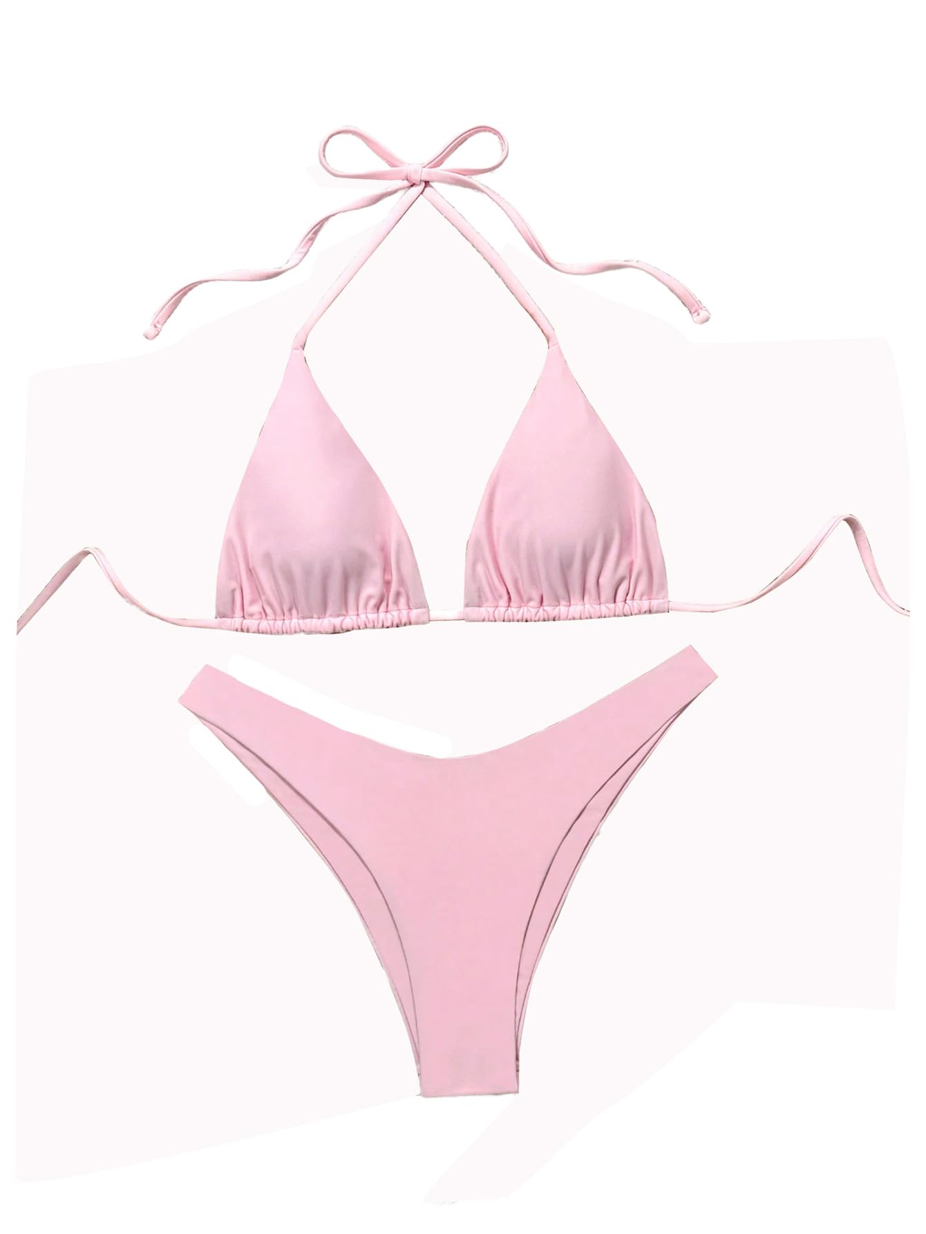 GORGLITTER Women's High Waisted Thong Bikini Set Halter Triangle Tie Back Swimsuit Bathing Suit