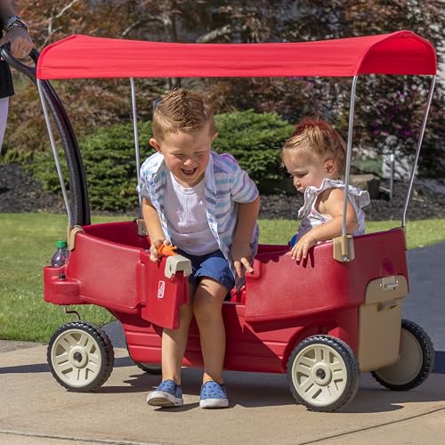 Image of Step2 All Around Canopy Wagon, Kids Ride On Toy, Stroller Substitute, Includes Seat Belts, Made of Durable Plastic, Max Weight 75 lbs., For Toddlers 1.5-5 Years Old