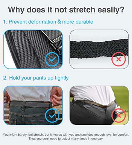 Chaoren Stretch Belts For Men 2 Pack - Nylon Elastic Belt 1 3/8" For Casual Wear - Comfort Golf Belt With Flexibility #TOP2