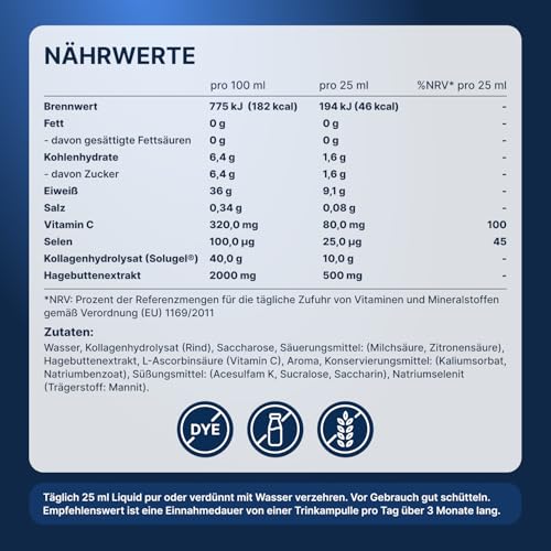 PharmaVital Alpha Peptide Collagen Trinkampullen (50 Stück) – 10.000mg Kollagenhydrolysat SOLUGEL(R), Vitamin C Selen Hagebutte, Premium, mit bioaktiven Peptiden für Knochen Gelenke Haut