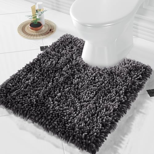 Image of Yimobra Toilet Rugs U Shaped Washable, Soft Comfortable Toilet Mat for Bathroom Floor, Non-Slip Contour Bathroom Rugs for Toilet, Fluffy, Thick, Dry Quickly Absorbent Water, 24 x 20, Dark Grey