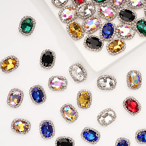 Dropower Sew On Rhinestones 30Pcs Oval Flatback Crystal Rhinestone Buttons With Diamond Metal Setting Sewing Glass Gems Rhinestone For Crafts,Clothes,Diy Jewelry Making 14 * 19Mm (Clear White) #TOP3