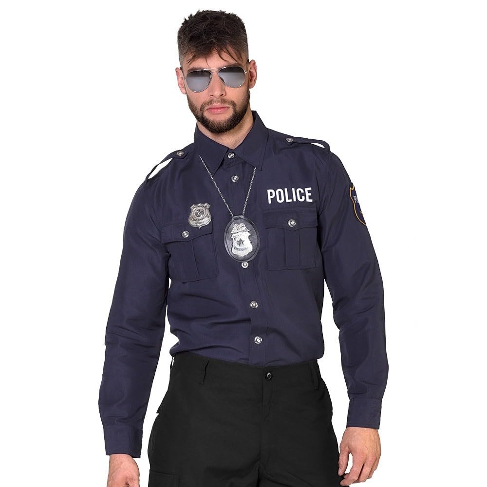 Boland - Camicia da Poliziotto, per Uomo, Poliziotto, Camicia a Maniche Lunghe con Ricamo, Agente, Sceriffo, Uniforme, Costume, Carnevale, Festa, Festa a Tema
