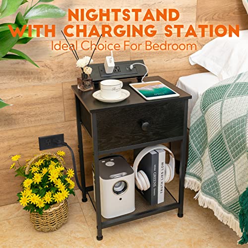 Amhancible Night Stand Set 2, Small Black Nightstand With Charging Station, End Side Tables Living Room With Usb Ports & Outlets, Slim Bedside Table With Drawers For Bedroom Het03Sdpbk #TOP6