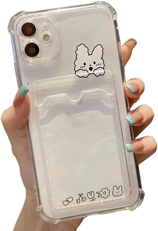 Casechics Compatible with iPhone 15 Case,Card Holder Stand,Bunny