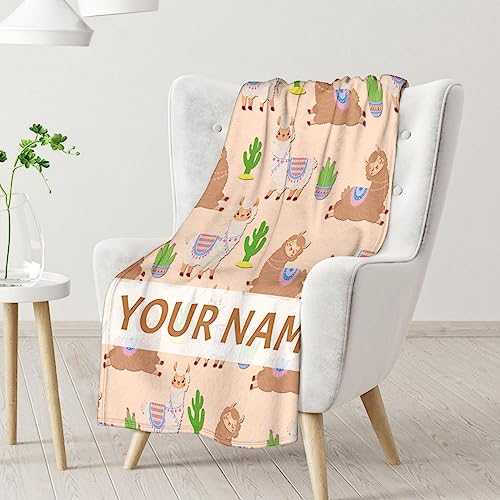 Blanket for Girl - 30x40 Inches Cute Llama Throw Gifts - Personalized Brown Soft Fuzzy Blankets for Couch & Office