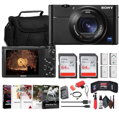 Sony Cyber-Shot DSC-RX100 VA Compact Digital Camera (DSC-RX100M5A/B) + Case + 2 x 64GB Card + 3 x NP-BX1 Battery + Card Reader + Photo Software + Charger + More