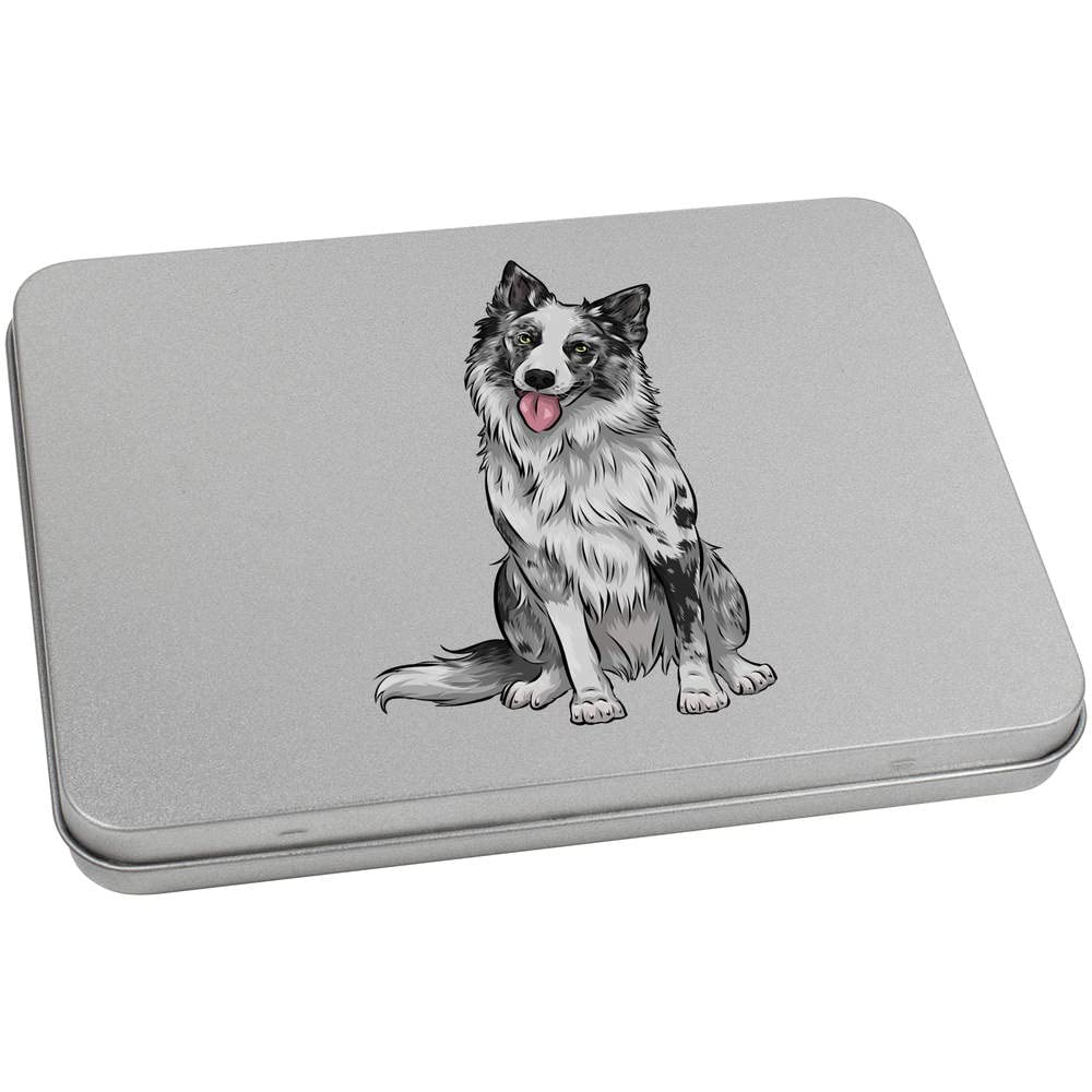 Azeeda 170mm 'Merle Border Collie' Metal Hinged Tin/Storage Box (TT00173534)