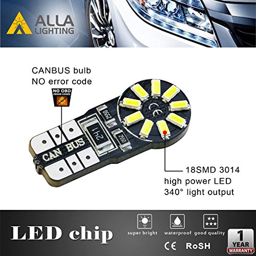 Alla Lighting 4X 194 168 Led Light Bulb 6000K White Super Bright 175 168 2825 W5W T10 Wedge 3014 Smd Chipsets Led Replacement Bulbs Can-Bus For Car Interior Map Dome Trunk License Plate Parking Lights #TOP7