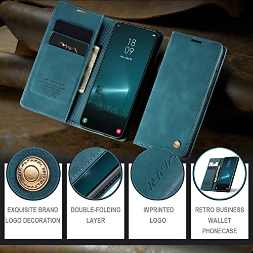 Qltypri Samsung Galaxy S22 Plus Case Vintage Pu Leather Wallet Case Tpu Bumper [Card Slots] [Hands-Free Kickstand] [Magnetic Closure] Shockproof Flip Folio Case For Samsung Galaxy S22 Plus - Blue #TOP6