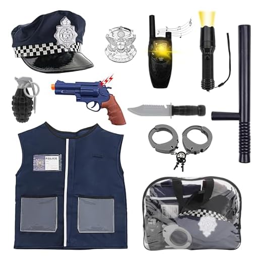 deAO Disfraz de Policía Juego Infantil de Imitación Conjunto de Uniforme Policial Incluye Gorra, Chaleco, Placa, Handcuffs, Walkie-Talkies Armas de Juguete y Más Accesorios