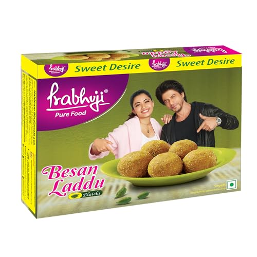 Prabhuji Besan Laddu Elaichi 336g | Traditional Indian Sweet Made with Gram Flour | Soft & Rich Taste | Ready to Eat Mithai | Vegetarian