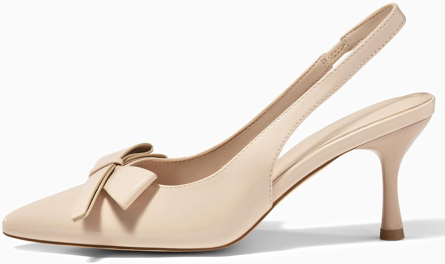 Coutgo Womens Slingback Kitten Heels Bow Closed Pointed Toe Pumps Slip on Office Work Dress Shoes - Image 3