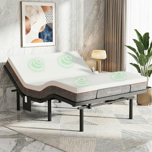 Image of Marsail MS01-2 Queen Adjustable Bed with Massage + 8-inch Gel Memory Foam Mattress, APP Control Adjustable Bed with Under-Bed Nightlight, Queen
