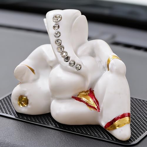 Image of Lord Ganesha Resin Idol for Car Dashboard, Home Temple & Office Desk (6.5 x 5.5 x 4.5 cm) | Handcrafted Ganpati Murti Showpiece for Vastu & Good Luck | Religious Gift for New Car & Home