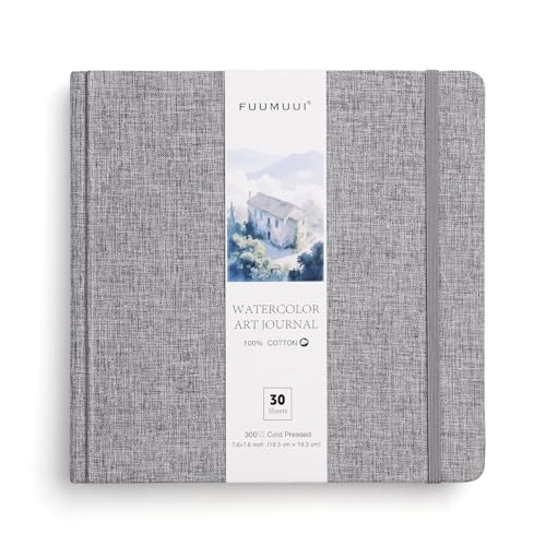 Fuumuui 30 Sheets Watercolour Journal 7.6 x 7.6 in/19.3 x 19.3cm 100% Cotton Watercolour Paper 140LB/300GSM Cold Pressed Travel Watercolor Sketchbook for Art Painting Drawing Mixed Media