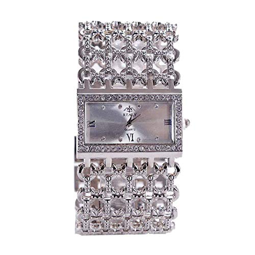 Wicemoon Reloj de mujer Banda de acero hueca Reloj de pulsera de malla cuadrada Reloj de joyería vintage con puño ajustable (Plata)