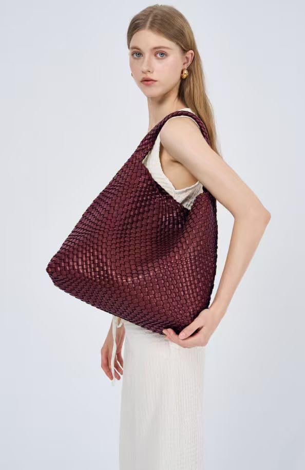 Large Woven Tote Bag for Women Weave Purse Woven Leather Handbag - Image 2