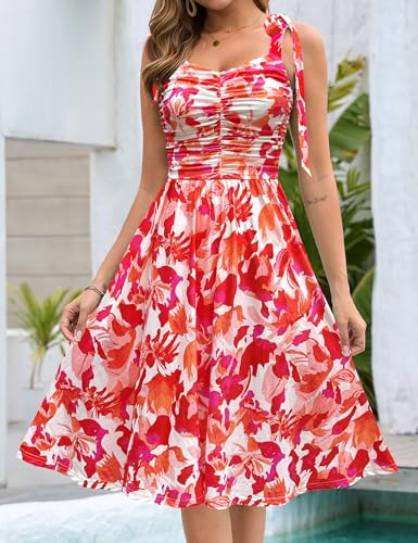 Image of Kranda Women 2026 Summer Casual Spaghetti Strap Sundress V Neck Sleeveless Flowy Boho Floral Midi Dress with Pockets